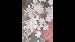 JB020 Shop Online 1 Pair White Sequined Embroidered Bridal Lace Applique Material bridalfabric [upl. by Luahs]