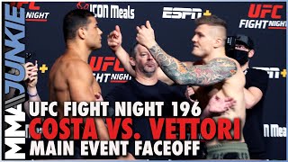 Marvin Vettori flips off curses out Paulo Costa in heated faceoff  UFC Fight Night 196 [upl. by Ainekahs]