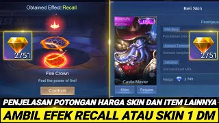 DRAW RECALL API ATAU BELI SKIN 1 DM  DISKON PENURUNAN HARGA SKIN SHOP PROMO DIAMOND MLBB [upl. by Alben416]