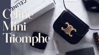 셀린느 미니 트리오페 언박싱  왓츠인마이백  착용샷  Celine mini triomphe bag  what’s in my bag  try on [upl. by Rosenbaum803]