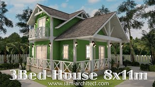 2 Story House Plan 8x11m With 3 Bedrooms Sketchup Modeling [upl. by Edaj248]