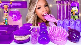 ASMR EDIBLE SLIME HAIR BRUSH TIK TOK FRUIT JELLY JELLO POPSICLE PURPLE FOOD CANDY MUKBANG 먹방 [upl. by Bottali]