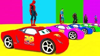 LEARN COLORS McQueen for Children and Spiderman  Cars 3D Bus Superheroes for Kids [upl. by Legna484]