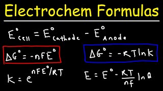 Electrochemistry Formulas  Gibbs Free Energy Equilibrium K Cell Potential Nernst Equation [upl. by Atterehs920]