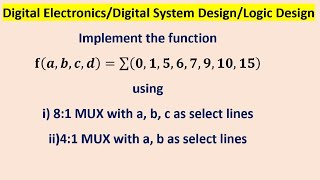 Implement the function 𝐟𝒂𝒃𝒄𝒅∑𝟎𝟏𝟓𝟔𝟕𝟗𝟏𝟎𝟏𝟓 using81 MUX [upl. by Bourke]