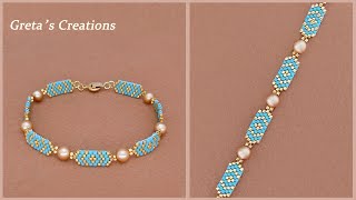 DIY Beaded Bracelet with Delica Beads and Pearls How to Make Beaded Bracelet Beading Tutorial 串珠手链 [upl. by Luca]