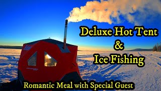 FREEZING COLD WINTER CAMPING  ROMANTIC DINNER  ICE FISHING  OLD FASHIONED LAMP  36 DEGREE TEMPS [upl. by Corey]