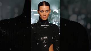 Gigi Hadid cat walk vs Bella Hadid horse walk shorts fashion runway gigihadid bellahadid [upl. by Dnomde]