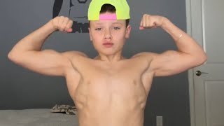 13 years old bodybuilder flexing muscles [upl. by Wehttan209]