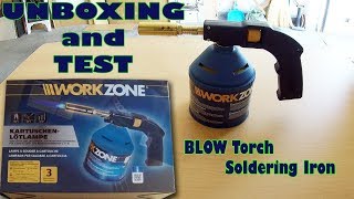 Gázlámpa forrasztáshoz égetéshez  ALDI WORKZONE Blow Torch Soldering Iron TEST [upl. by Assecnirp]