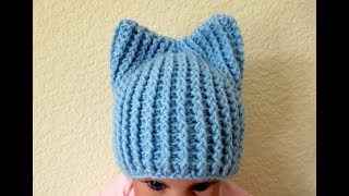 Easy crochet Baby hat with ears tutorial 612 months Designed by Happy Crochet Club [upl. by Honeyman]