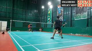 Final set  Smashers Vs Milky Mist  Badminton  Double Match  Ambitious Badminton club DairyFarm [upl. by Elletnuahs254]