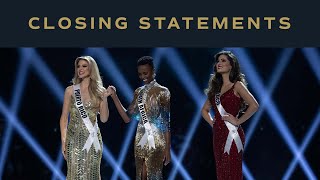 68th MISS UNIVERSE  Top 3 Closing Statements 2019  Miss Universe [upl. by Jordanson]