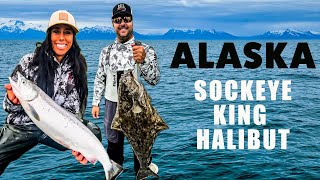 Alaska Fishing Kenai River Sockeye Salmon PLUS King Salmon and Halibut Ocean Fishing [upl. by Rosamond410]