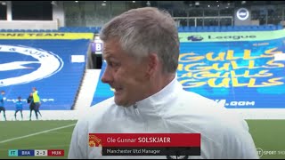 Funny moment as Solskjaer gets a fright in interview following dramatic United win at Brighton [upl. by Emmons]