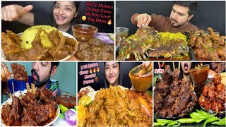 SPICY MUTTON CHAAP CURRY 🔥AND MUTTON LIVER MASALA WITH BASANTI PULAOASMR SPICY 🔥🥵 MUTTON CHAAMP EAT [upl. by Islehc]