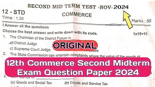 12th Commerce Second Midterm Exam Original Question Paper 2024 [upl. by Oeflein]