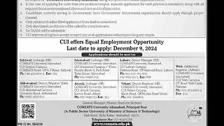 COMSATS University Jobs November 2024 December Apply Online Teaching Faculty Latest [upl. by Niran810]