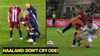 😢 Odegaard suffers ankle injury after Baumgartner horror tackle [upl. by Enaamuj]