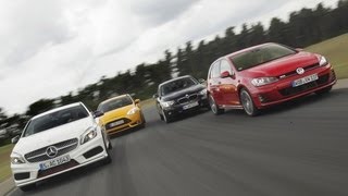 VW Golf GTI vs BMW 125i vs Mercedes A 250 vs Ford Focus ST [upl. by Bergmann]