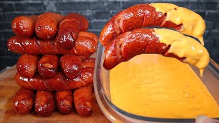 ASMR SAUSAGE AND CHEESE SAUCE MUKBANG [upl. by Nalod]