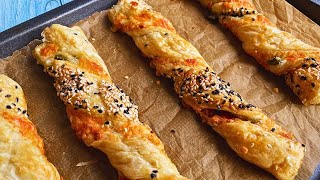 Savory Puff Pastry Twisters For A Tasty Party Appetiser Or A Delicious Afterschool Snack puffpastry [upl. by Flosi]