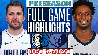 Dallas Mavericks Vs Memphis Grizzlies Full Game Highlights Oct 52024 NBA Preseason [upl. by Nylecyoj]