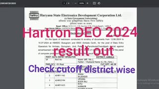 Hartron DEO result 2024  Cutoff according to district [upl. by Ahtael584]