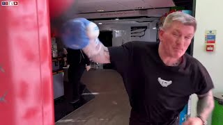 Former world champion Ricky Hatton POUNDS punch ball machine  MMANow [upl. by Llenrup]