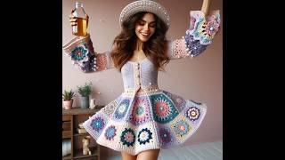 Beautiful granny square pattern knitted dresses for beginners viral dress style trending shorts [upl. by Roehm]