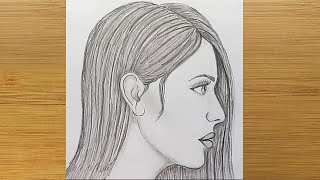 How to draw side face of female  Easy Way to Draw a girlSide View  Pencil drawing [upl. by Idnib]