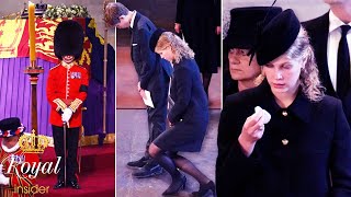 Heartbreaking moment Lady Louise performs deep curtsy behind the Queens coffin  Royal Insider [upl. by Rawdan108]