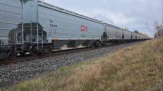 A single SD70I leads a long westbound CN grain empties train down Bedford Hill October 18th 2024 [upl. by Nichola]