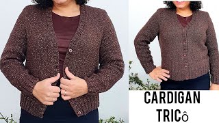 Cardigan de tricô com cava  Tutorial knitting subtitles [upl. by Tindall]