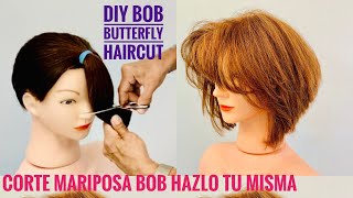 Corte Mariposa Bob Hazlo Tu Misma  DIY BUTTERFLY BOB HAIRCUT [upl. by Ahsitruc]