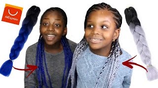 COMMENT JE FAIS DES TRESSES GRIS ET BLEU À MES FILLES AMINATA ET CIRA  MECHES ALIEXPRESS [upl. by Amorita139]