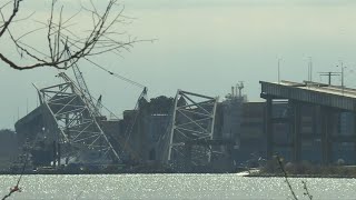 Images of collapsed Baltimore bridge as demolition crews work on it after ship collision  AFP [upl. by Tryck]