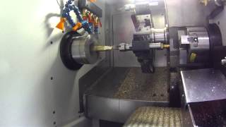 STS27 twin spindle lathe demo part wide angle [upl. by Retnuh828]