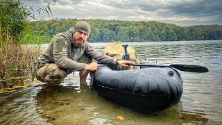 Ich fahre mit einem Packraft auf eine Insel amp baue dort einen Stealth Shelter mit Militärausrüstung [upl. by Suzann759]