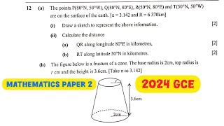 2024 GCE Mathematics Paper 2  Earth Geometry and Mensuration 2024GCE [upl. by Nowad]