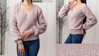 How to Crochet Classic V Neck Sweater  Pattern amp Tutorial DIY [upl. by Jakie]