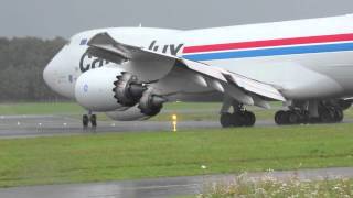 Cargolux 7478F take off in heavy rain [upl. by Anairdna191]