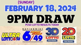 Lotto Result Today 9pm draw February 18 2024 658 649 Swertres Ez2 PCSOlotto [upl. by Mellie]