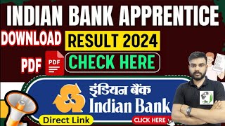 INDIAN BANK APPRENTICE RESULT 2024  INDIAN BANK APPRENTICE RESULT  INDIAN BANK APPRENTICE RESULT [upl. by Wald]