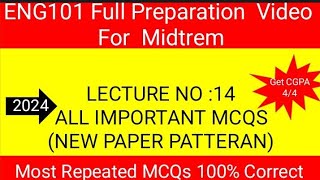 Eng101 Midterm preparation 2024  Eng101 short lecture 14 2024important MCQs for mid term [upl. by Orran329]