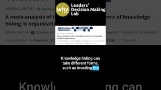 Knowledge Hiding Why Employees Hide Knowledge [upl. by Kimbell724]