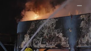 Fire Consumes Tire Shop Previously Burned in South Los Angeles [upl. by Laubin]