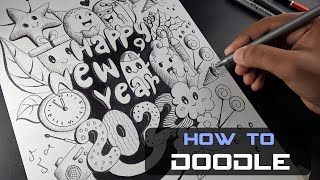 Happy New Year Drawing Doodle Art Doodles Art For Beginners  Step by step [upl. by Noit]