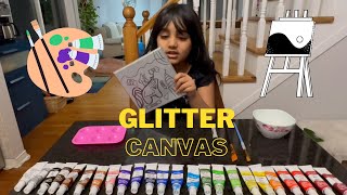 Glitter Canvas painting  Art learning video for kids  Unicorn scenery [upl. by Dej]