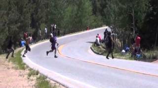 Spectators cross the road at Pikes Peak 2013 [upl. by Ardnuaet]